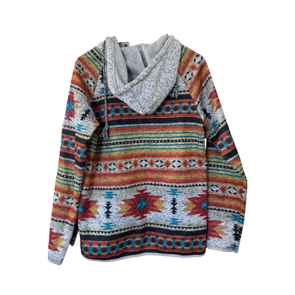 Southwestern Hoodie Womens Large Multi Color Aztec Western Fleece Boho EUC - Picture 2 of 3